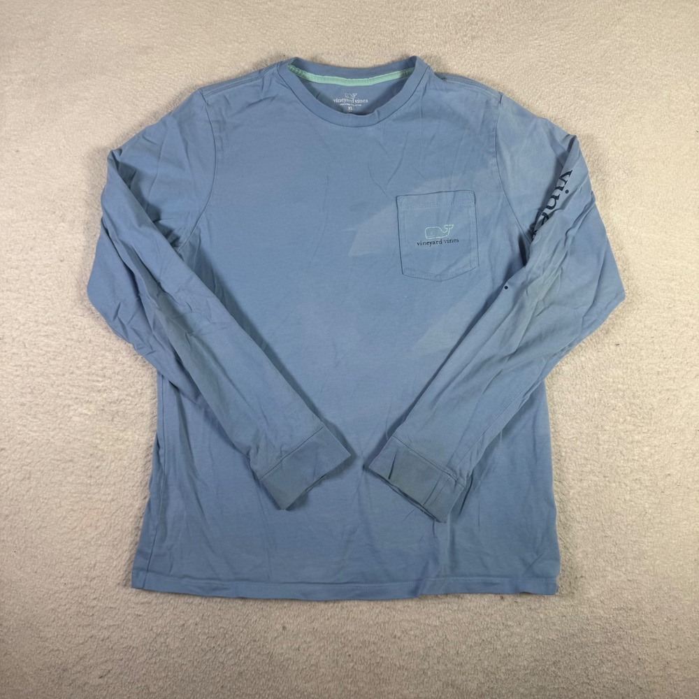 Vineyard Vines Long Sleeve T-Shirt Boys XL Blue Fair Whale Graphic Pocket Tee